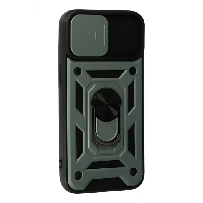 Newface Apple iPhone 13 Kılıf Pars Lens Yüzüklü Silikon - Yeşil