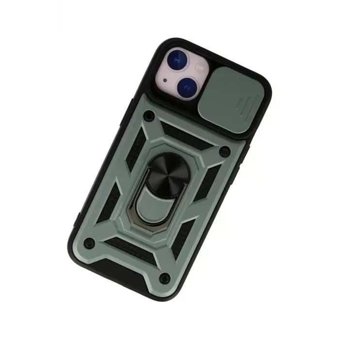 Newface Apple iPhone 13 Kılıf Pars Lens Yüzüklü Silikon - Yeşil