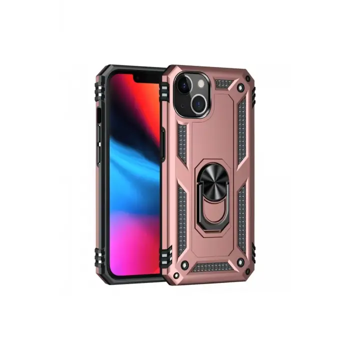 Newface Apple iPhone 13 Kılıf Sofya Yüzüklü Silikon Kapak - Rose