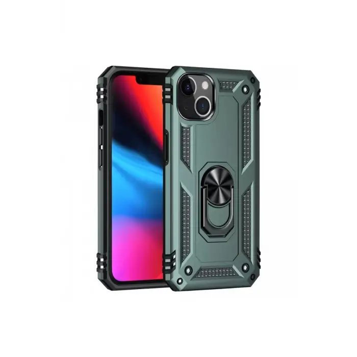 Newface Apple iPhone 13 Kılıf Sofya Yüzüklü Silikon Kapak - Yeşil