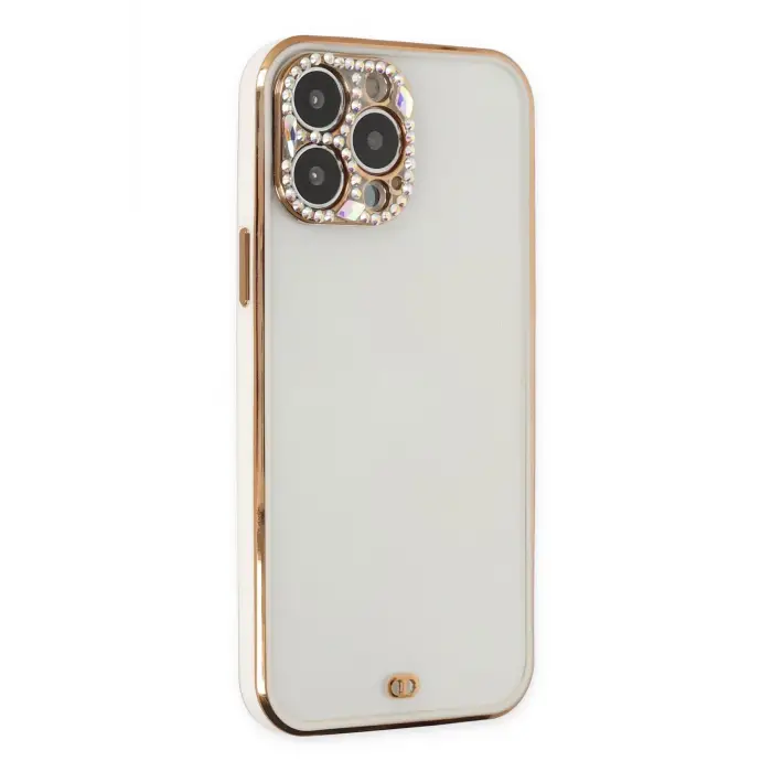 Newface iPhone 13 Pro Kılıf Liva Taşlı Silikon - Beyaz