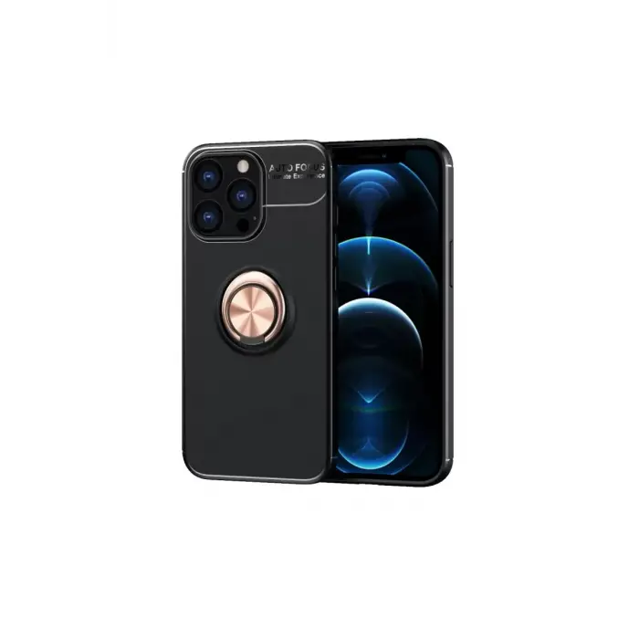 Newface Apple iPhone 13 Pro Kılıf Range Yüzüklü Silikon - Siyah-Gold