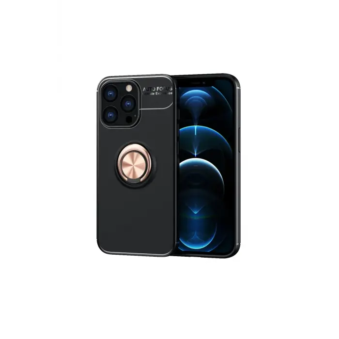 Newface iPhone 13 Pro Kılıf Range Yüzüklü Silikon - Siyah-Gold