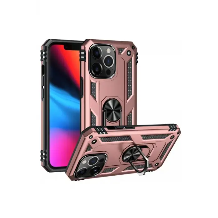 Newface Apple iPhone 13 Pro Kılıf Sofya Yüzüklü Silikon Kapak - Rose