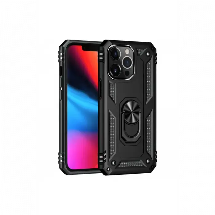 Newface Apple iPhone 13 Pro Kılıf Sofya Yüzüklü Silikon Kapak - Siyah