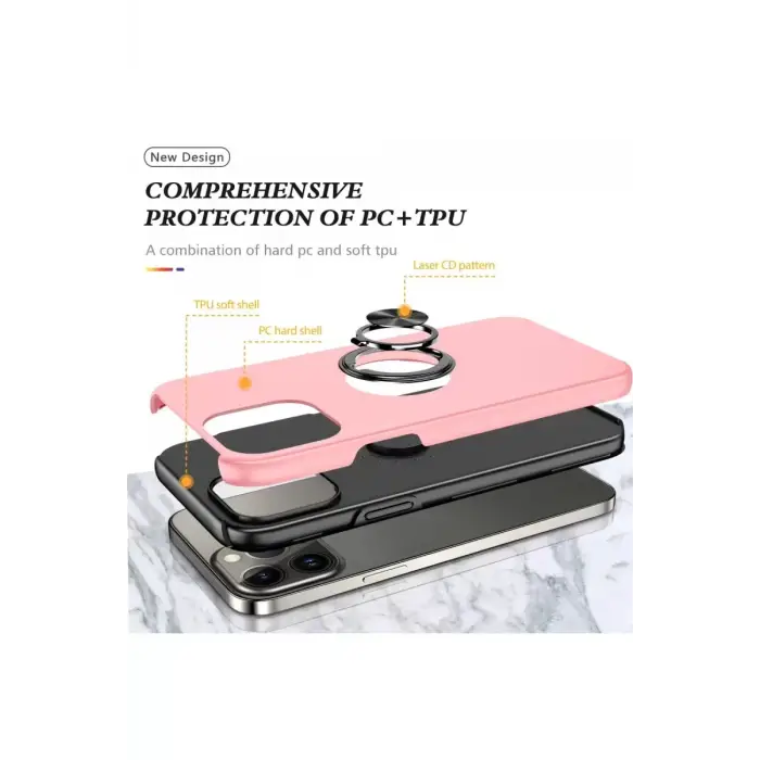 Newface Apple iPhone 13 Pro Max Kılıf Elit Yüzüklü Kapak - Pembe