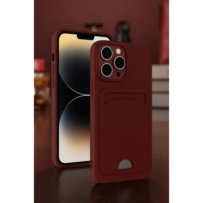 Newface Apple iPhone 13 Pro Max Kılıf Kelvin Kartvizitli Silikon - Kırmızı