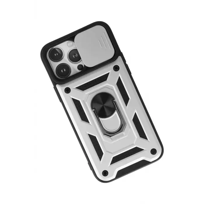 Newface Apple iPhone 13 Pro Max Kılıf Pars Lens Yüzüklü Silikon - Gümüş