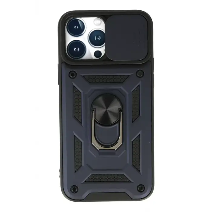 Newface Apple iPhone 13 Pro Max Kılıf Pars Lens Yüzüklü Silikon - Lacivert
