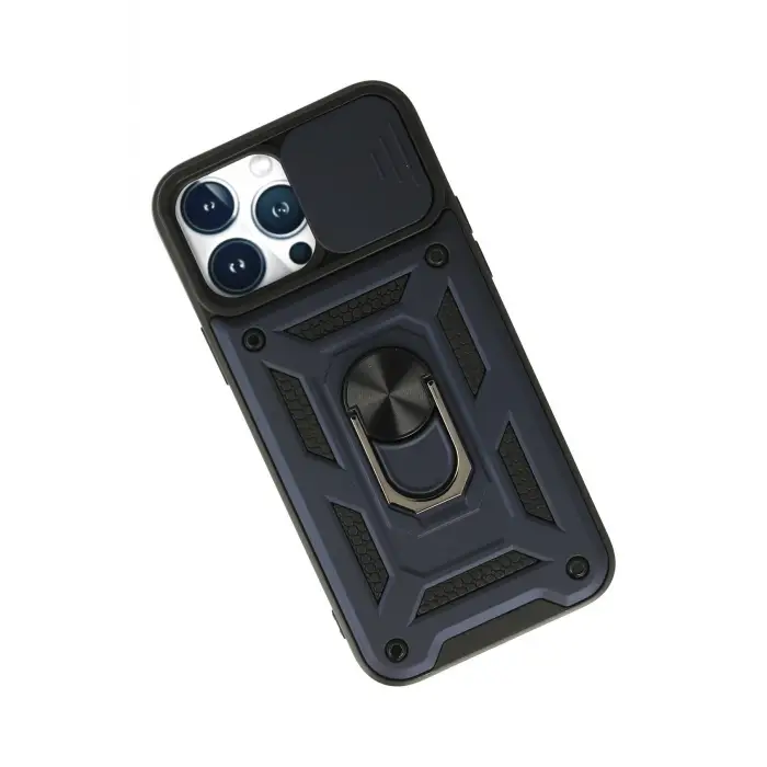 Newface iPhone 13 Pro Max Kılıf Pars Lens Yüzüklü Silikon - Lacivert