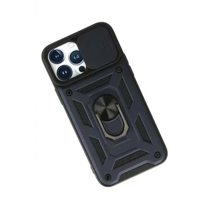 Newface Apple iPhone 13 Pro Max Kılıf Pars Lens Yüzüklü Silikon - Lacivert