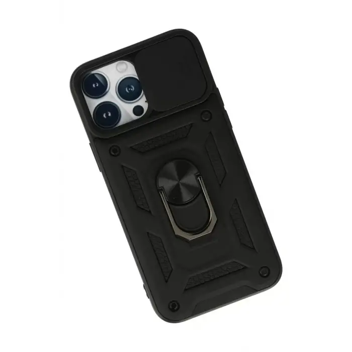Newface Apple iPhone 13 Pro Max Kılıf Pars Lens Yüzüklü Silikon - Siyah