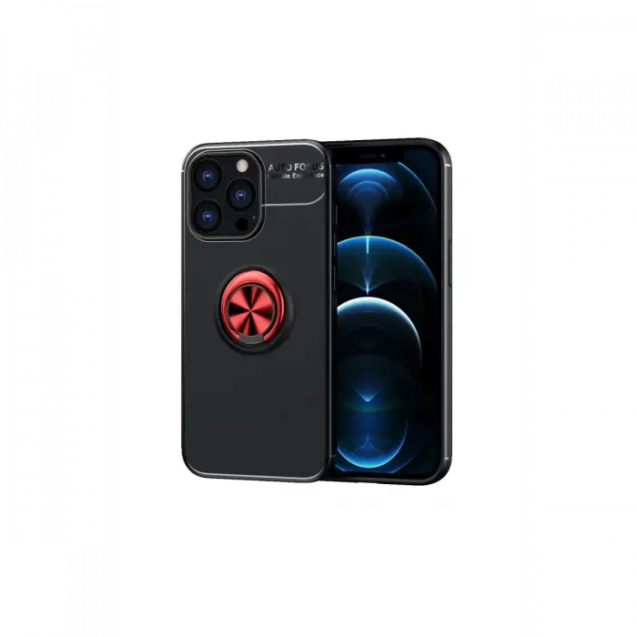 Newface iPhone 13 Pro Max Kılıf Range Yüzüklü Silikon - Siyah-Kırmızı