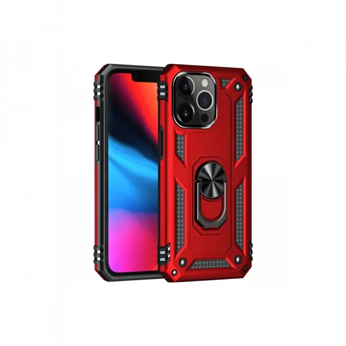 Newface iPhone 13 Pro Max Kılıf Sofya Yüzüklü Silikon Kapak - Kırmızı