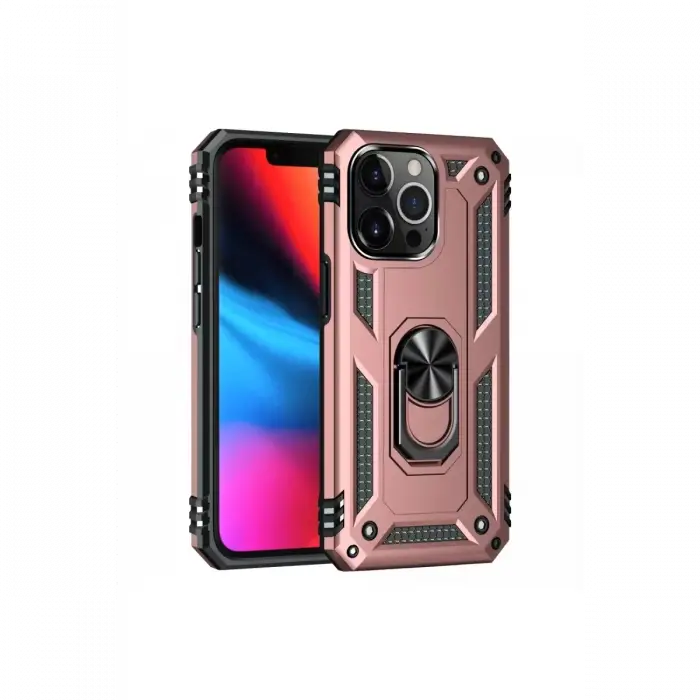 Newface Apple iPhone 13 Pro Max Kılıf Sofya Yüzüklü Silikon Kapak - Rose