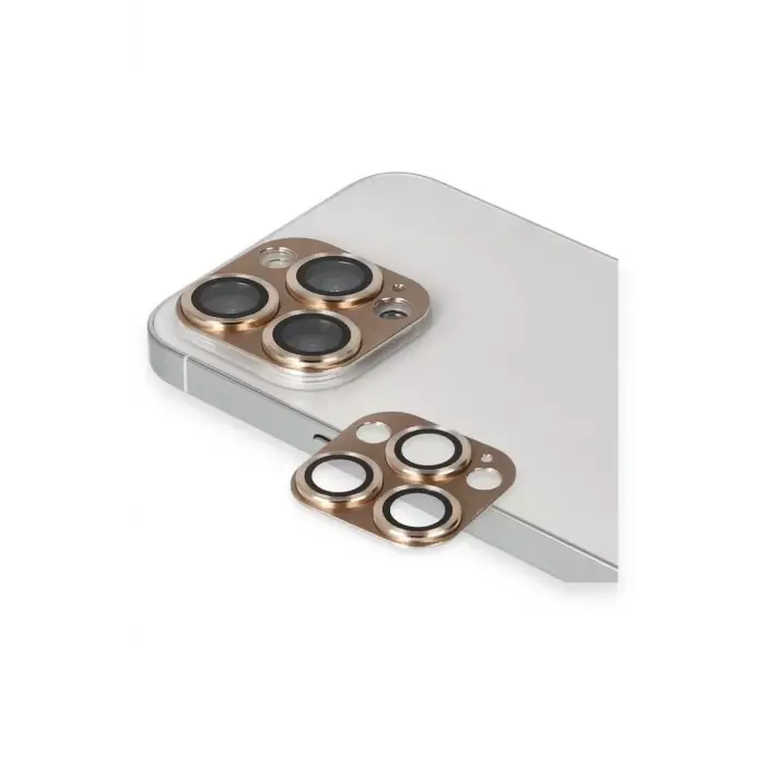 Newface Apple iPhone 13 Pro Max Pers Alüminyum Kamera Lens - Gold
