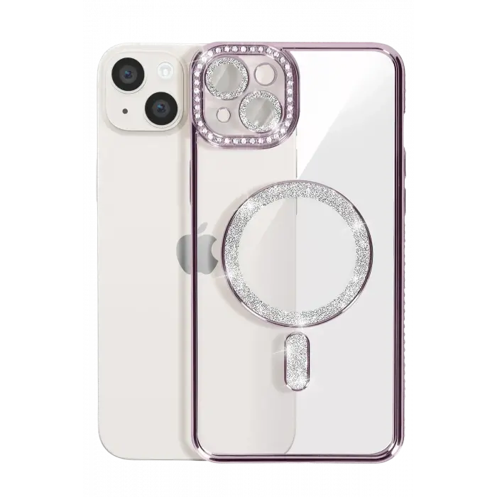 Newface iPhone 14 Kılıf Joke Simli Magneticsafe Kılıf - Derin Mor