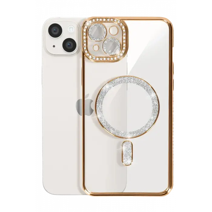 Newface iPhone 14 Kılıf Joke Simli Magneticsafe Kılıf - Gold