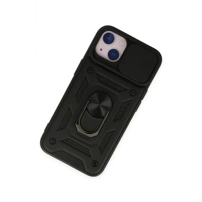 Newface iPhone 14 Kılıf Pars Lens Yüzüklü Silikon - Siyah