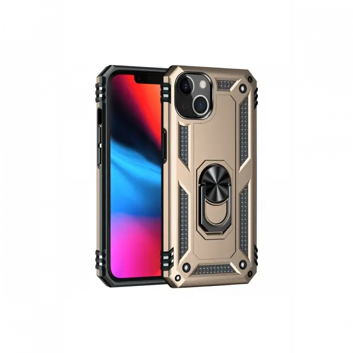 Newface iPhone 14 Kılıf Sofya Yüzüklü Silikon Kapak - Gold