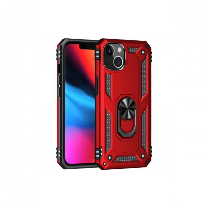 Newface Apple iPhone 14 Plus Kılıf Sofya Yüzüklü Silikon Kapak - Kırmızı