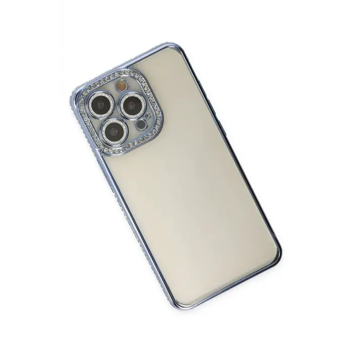 Newface iPhone 14 Pro Kılıf Joke Taşlı Silikon - Mavi