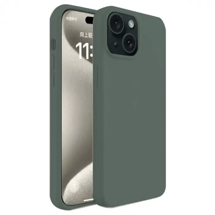 Newface iPhone 15 Kılıf First Silikon - Koyu Yeşil