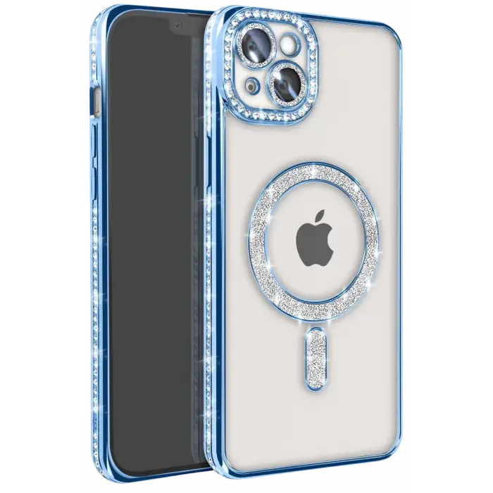 Newface iPhone 15 Kılıf Joke Simli Magneticsafe Kılıf - Mavi