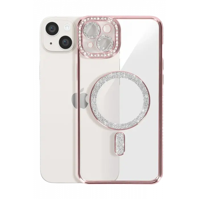 Newface iPhone 15 Kılıf Joke Simli Magneticsafe Kılıf - Pembe