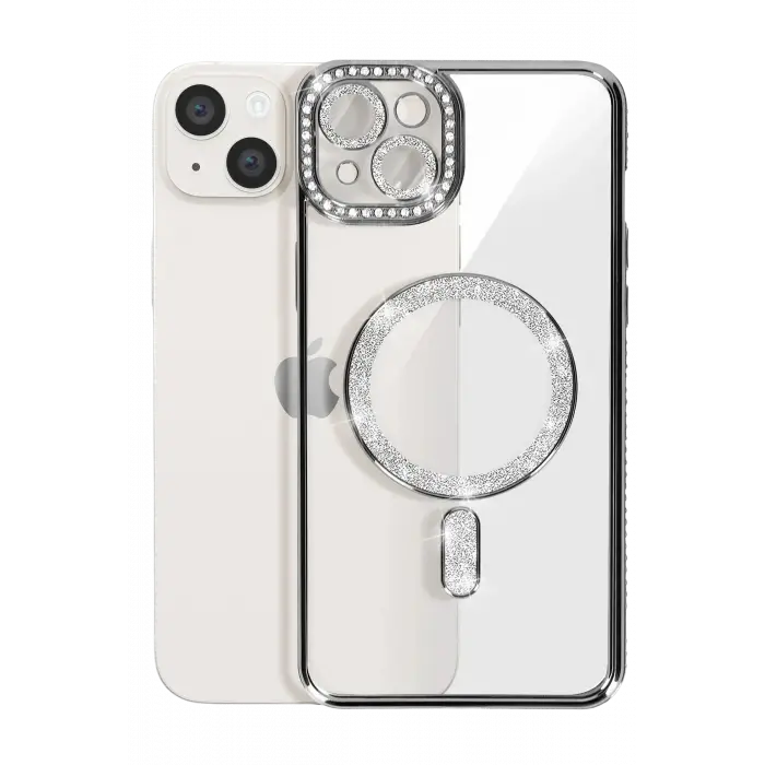 Newface iPhone 15 Kılıf Joke Simli Magneticsafe Kılıf - Siyah