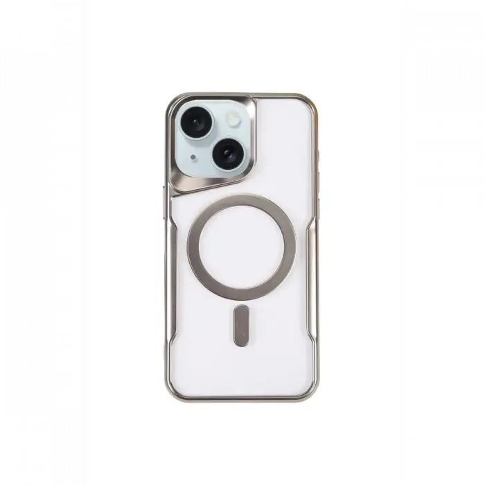 Newface iPhone 15 Plus Kılıf Boyi Magsafe Silikon Kapak - Gümüş