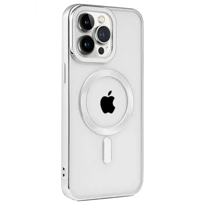 Newface Apple iPhone 15 Pro Kılıf Kronos Magsafe Kapak - Gümüş