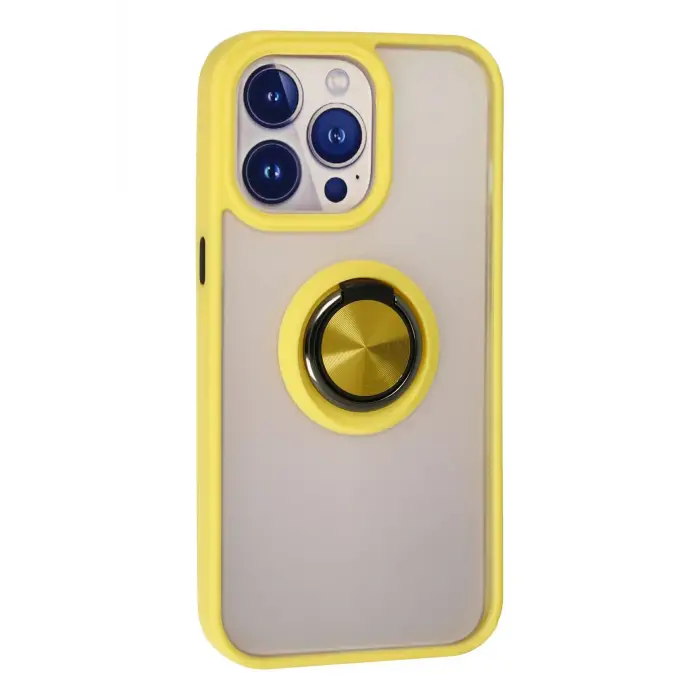 Newface iPhone 15 Pro Kılıf Montreal Yüzüklü Silikon Kapak - Sarı
