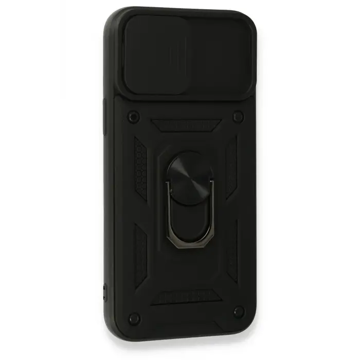 Newface iPhone 15 Pro Kılıf Pars Lens Yüzüklü Silikon - Siyah