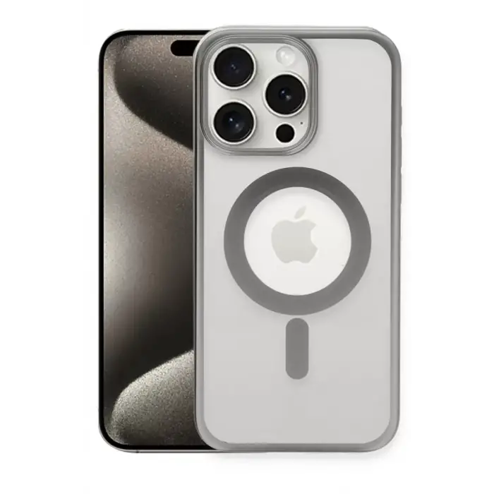 Newface Apple iPhone 15 Pro Max Kılıf Erozi Magsafe Kapak - Gümüş