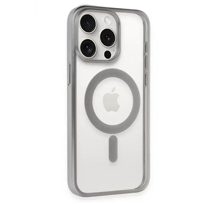 Newface Apple iPhone 15 Pro Max Kılıf Erozi Magsafe Kapak - Gümüş