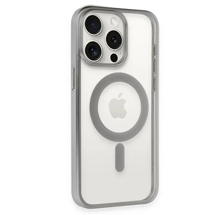 Newface iPhone 15 Pro Max Kılıf Erozi Magsafe Kapak - Gümüş