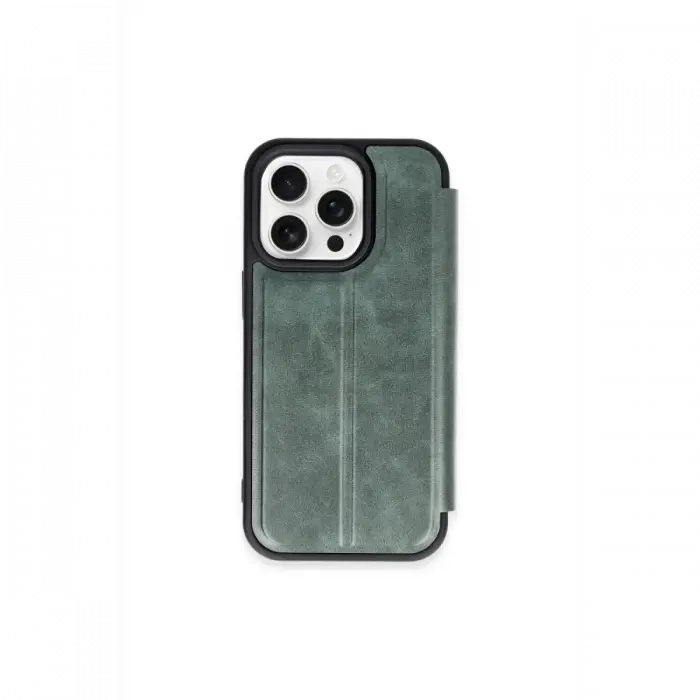 Newface iPhone 15 Pro Max Kılıf Flip Cover - Koyu Yeşil