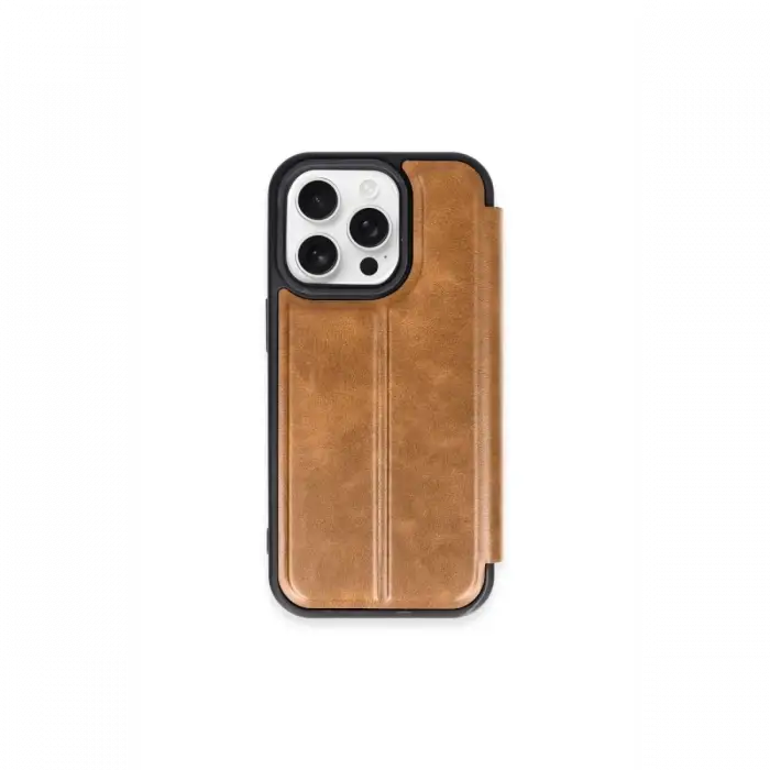 Newface iPhone 15 Pro Max Kılıf Flip Cover - Taba