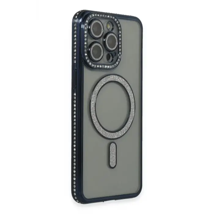Newface Apple iPhone 15 Pro Max Kılıf Joke Simli Magneticsafe Kılıf - Lacivert