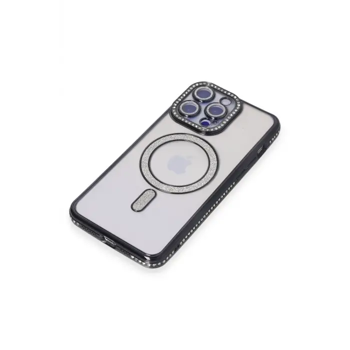 Newface iPhone 15 Pro Max Kılıf Joke Simli Magneticsafe Kılıf - Siyah