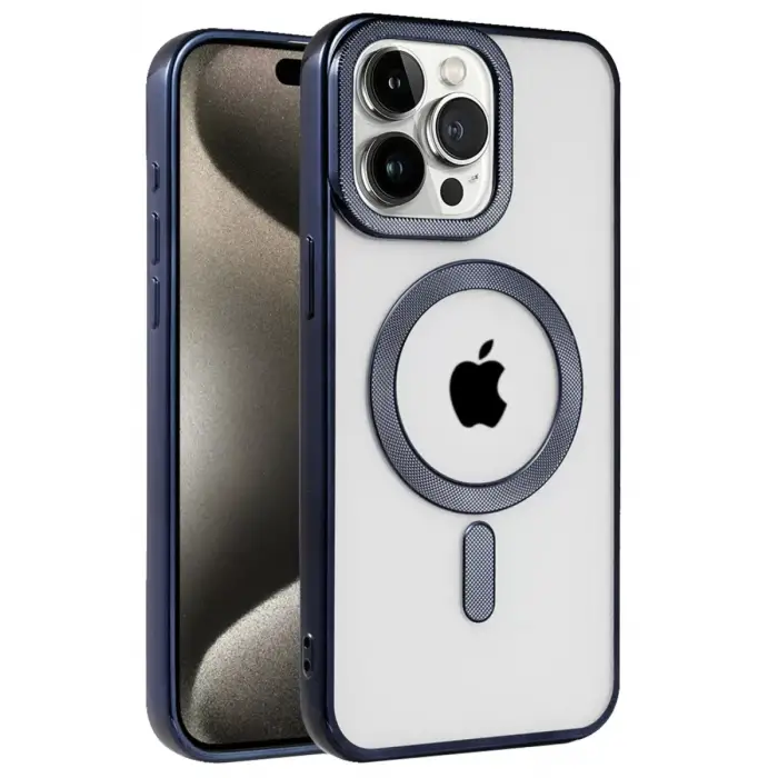 Newface Apple iPhone 15 Pro Max Kılıf Kronos Magsafe Kapak - Lacivert