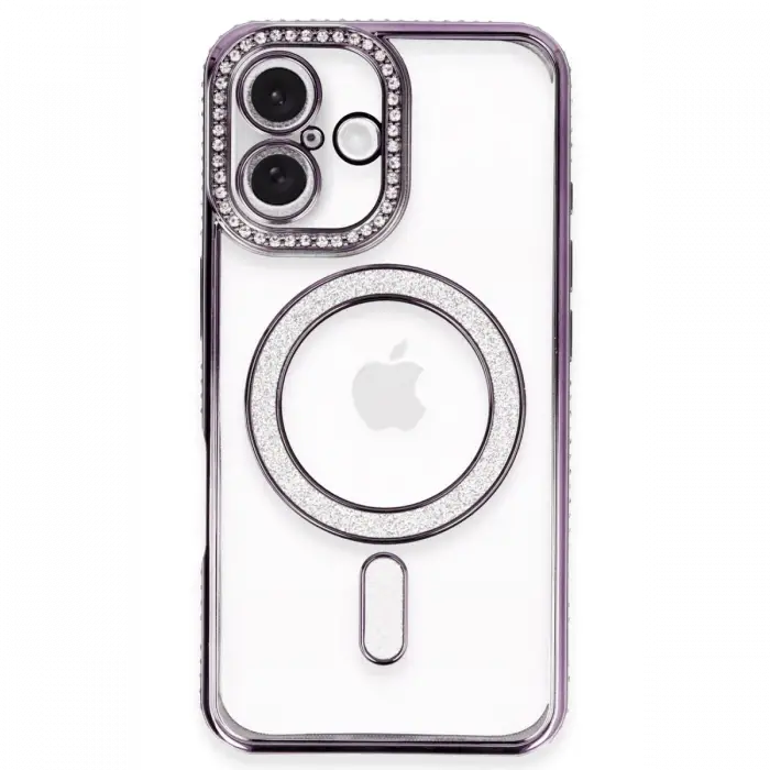 Newface iPhone 16 Plus Kılıf Joke Simli Magneticsafe Kılıf - Derin Mor