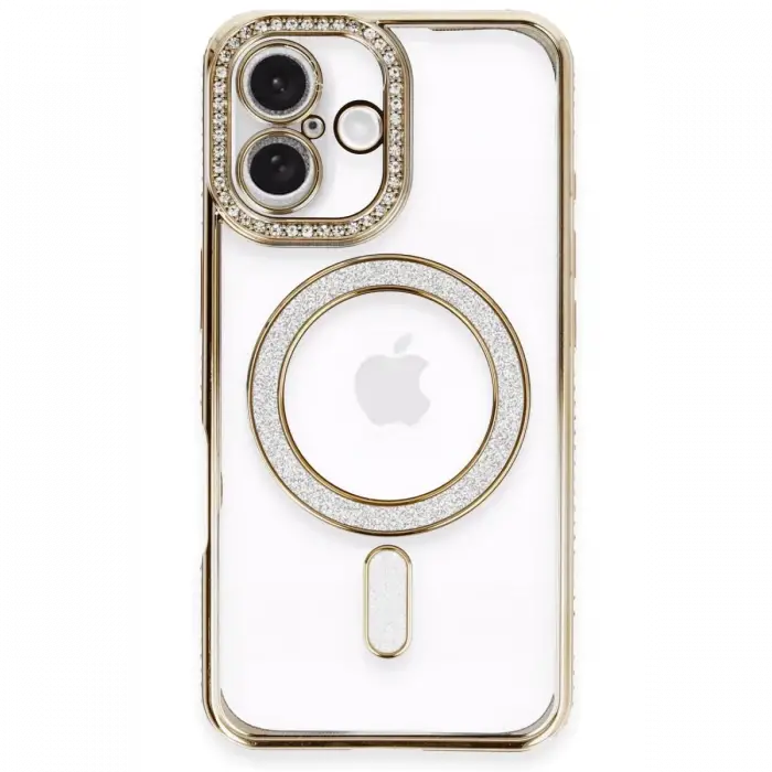 Newface iPhone 16 Plus Kılıf Joke Simli Magneticsafe Kılıf - Gold