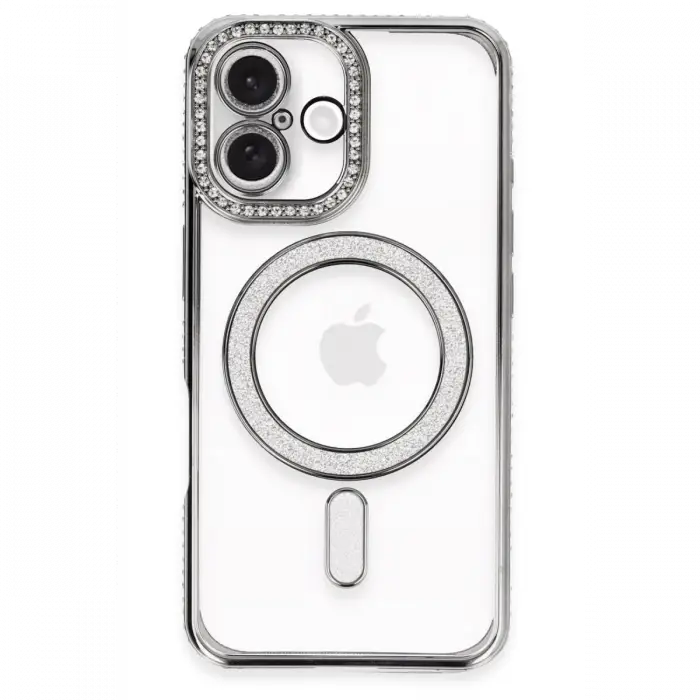 Newface iPhone 16 Plus Kılıf Joke Simli Magneticsafe Kılıf - Gri