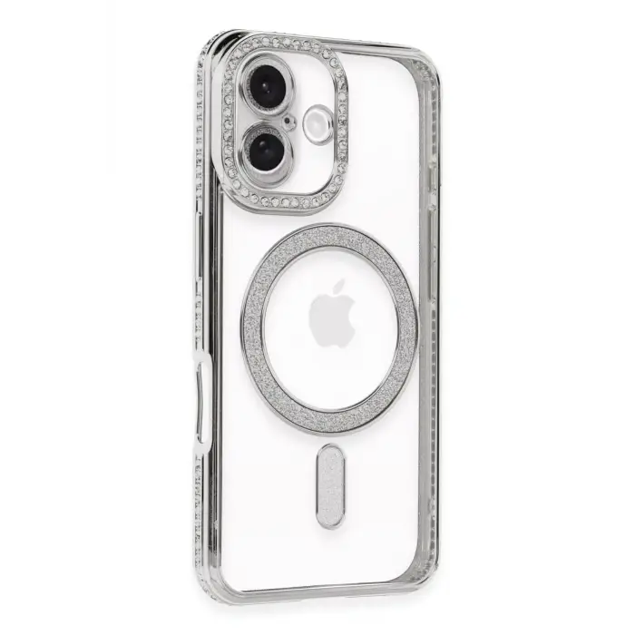 Newface iPhone 16 Plus Kılıf Joke Simli Magneticsafe Kılıf - Gümüş