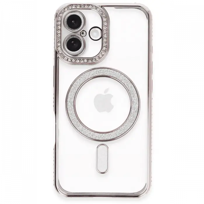 Newface iPhone 16 Plus Kılıf Joke Simli Magneticsafe Kılıf - Pembe