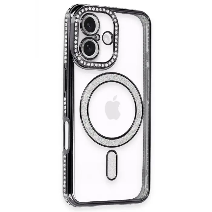 Newface iPhone 16 Plus Kılıf Joke Simli Magneticsafe Kılıf - Siyah