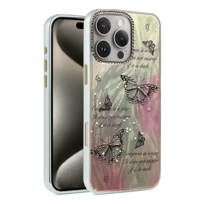 Newface Apple iPhone 16 Pro Kılıf Blade Aynalı Desenli Kapak - Desen 6