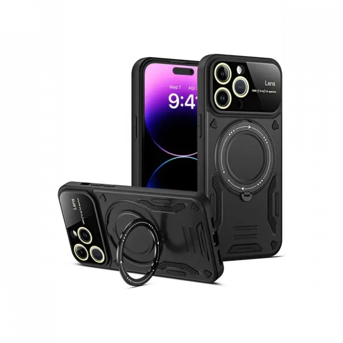 Newface iPhone 16 Pro Kılıf Joy Lens Standlı Kapak - Siyah